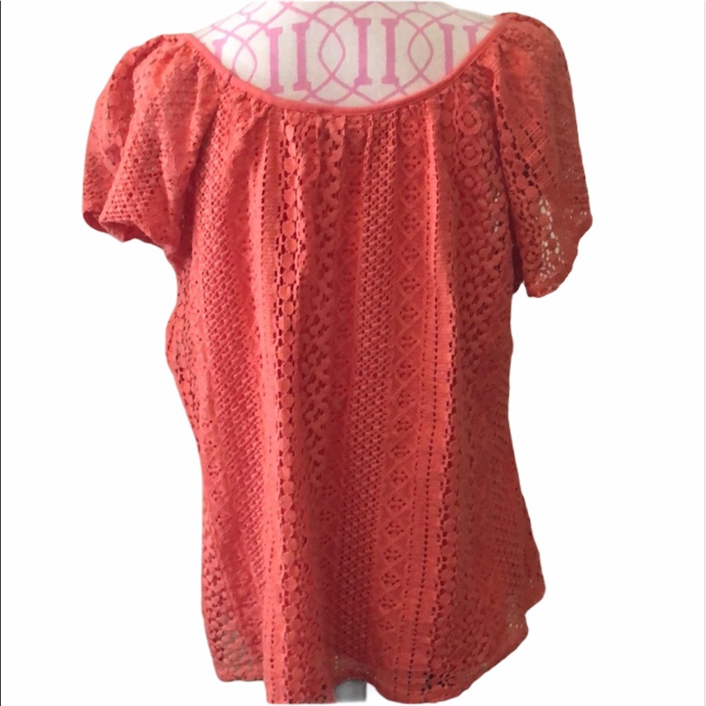 Roz & Ali Casual Career Round Neck Lace Blouse